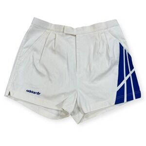 Vintage Adidas Tennis Shorts Men's Size 34 White Blue Trefoil Athletic Retro 90s